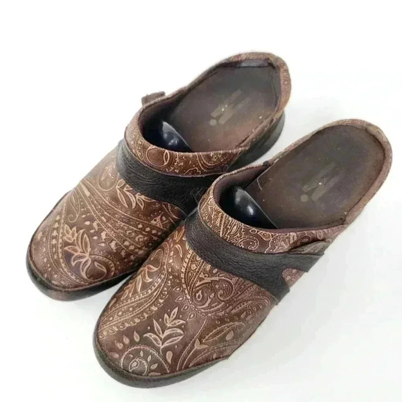 Mozo Zoe Brown Paisley Nursing Clogs Mules Slip Ons - 9 - Picture 6 of 10